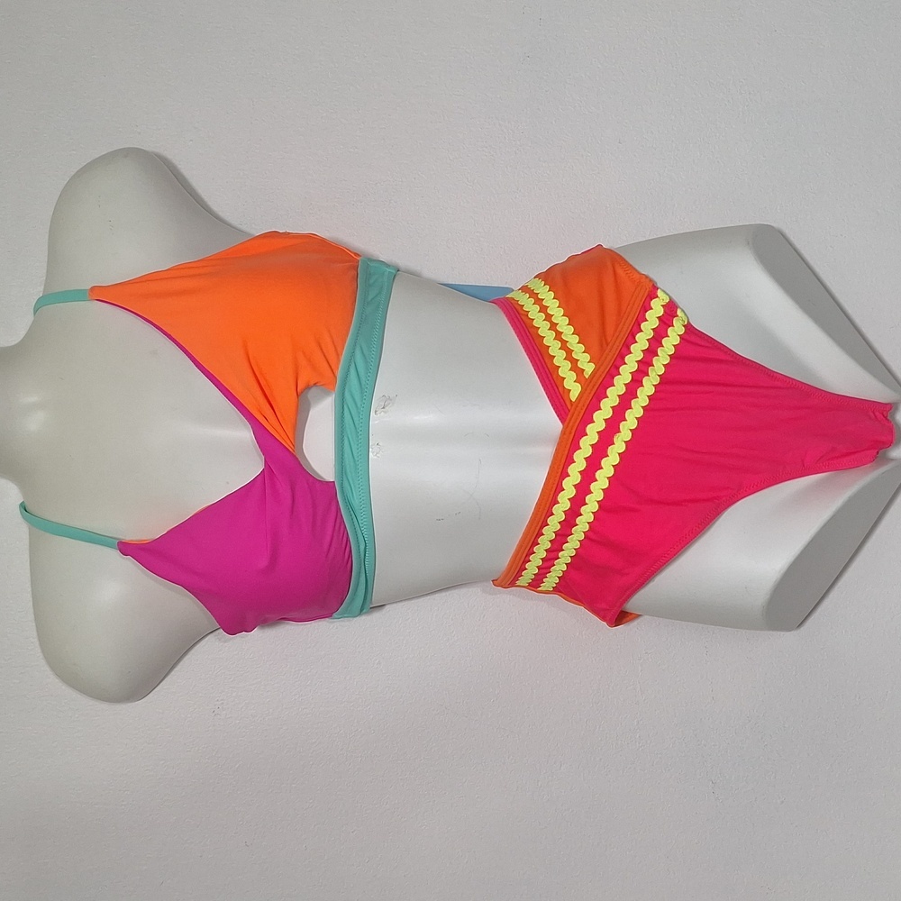 Popvil Vibrant Pink and Orange Bikini Set Swim